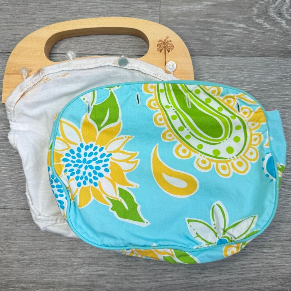 2 in 1 Vintage Lilly Pulitzer Reversible Bermuda Bag Wood Handle Purse - Picture 3 of 15
